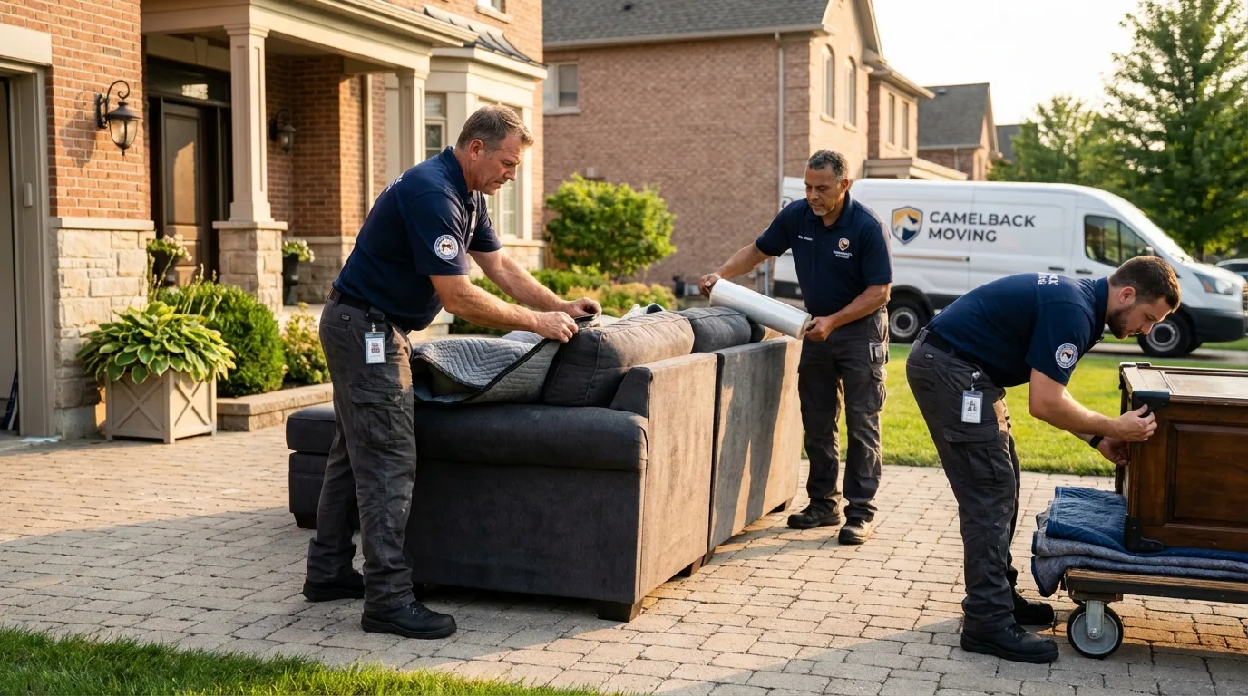 Large estate moving crew wrapping furniture in Saint Charles, MI