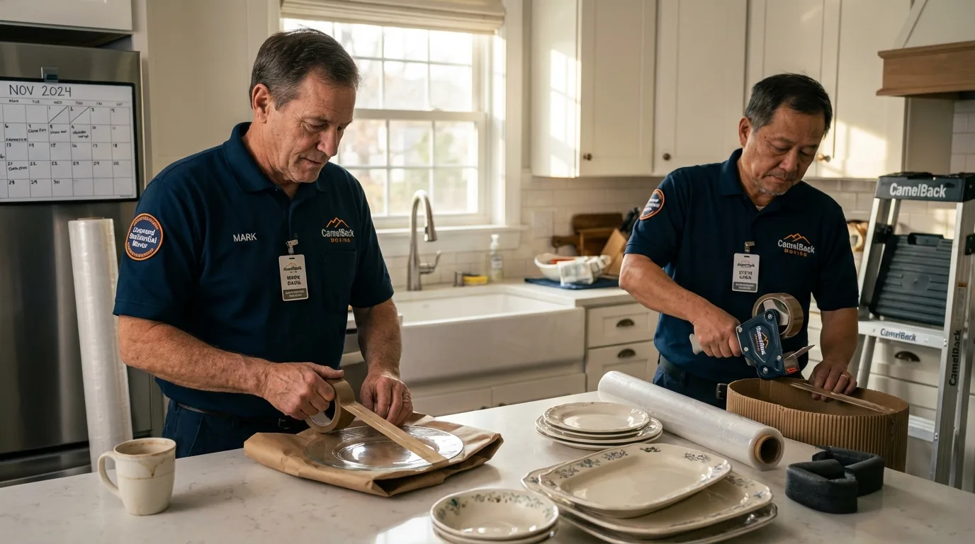 Professional crew packing kitchen dishware in Saint Charles, MI